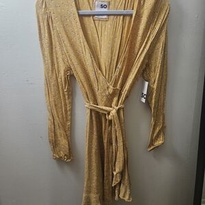 SO Mustard Yellow Floral Long Sleeve Wrap Dress